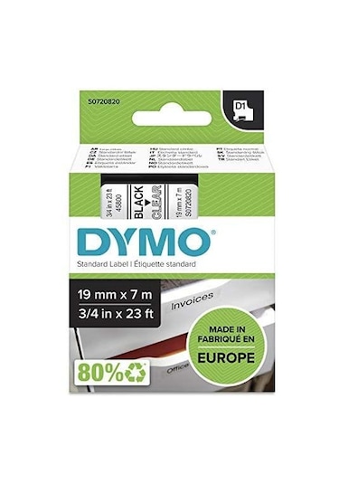 Dymo D1 Şerit Standart 19 Mmx7 Mt Şeffaf Üzerine Siyah 45800