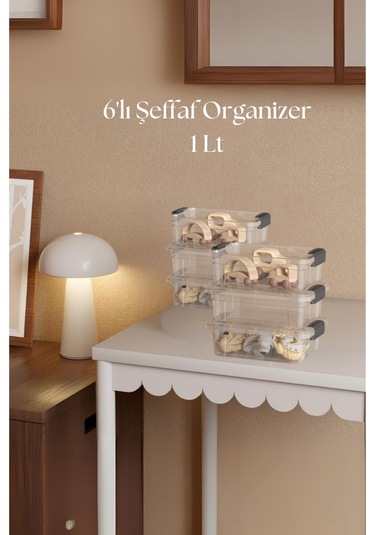 6 Lı Şeffaf Saklama Kutusu & Düzenleme Kutusu 1 Lt Şeffaf
