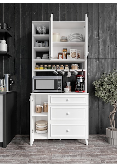 Stella Country Kahve Köşesi Beyaz-meşe 90cm, Erzak Dolabı, Kiler