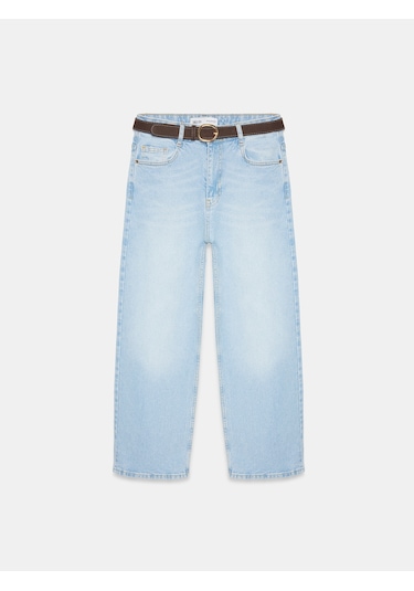 Dilvin 72299 Kemer Detaylı Geniş Paça Jean-açık Mavi