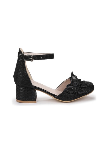 Kiko Kids Zete Kum Simli Kız Çocuk 4 Cm Topuklu Abiye Ayakkabı Siyah Siyah