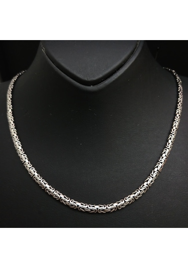 925 Ayar Gümüş Yassı Balık Sırtı Kral Zincir Kolye 4 Mm