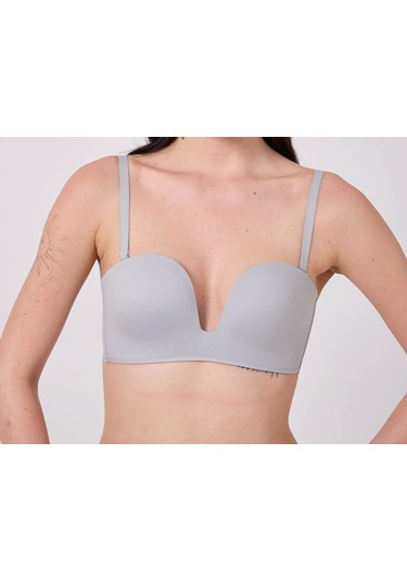 Freshness Msf05 Destekli V Dekolte Lazer Kesim Sütyen Gri