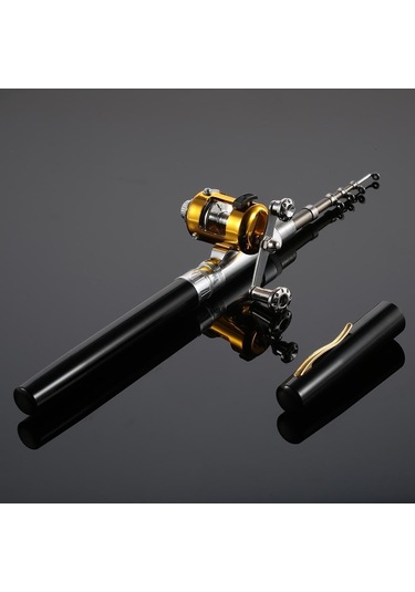 Olta Makarası Combo Kit Seti Mini Teleskopik Taşınabilir Cep Kalem Olta Direği + Makara Black