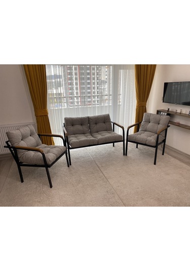 Modern Merkür Balkon, Bahçe, Cafe - Metal Kanepe Koltuk Takımı - 2+1+1 Açık Gri Modernsh13 Açık Gri