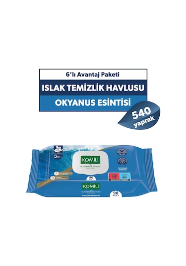 Komili Genel Kullanım Islak Havlu 90'lı Okyanus Esintisi - 6'lı Paket - 540 Yaprak