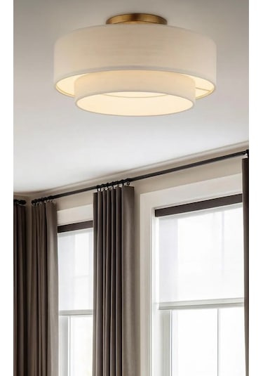 Modern Sarkıt Avize Plafonyer Avize Çift Katlı Alp Beyazı Kumaş