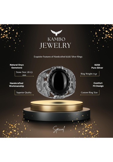 İslami Doğal Taş Yüzük, 925 Ayar Gümüş Yüzük Oniks Gümüş