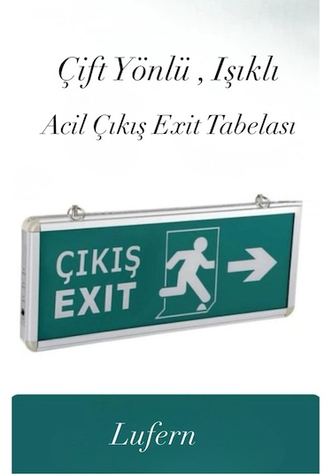 Çift Yönlü Acil Çıkış Exit Tabelası Işıklı Şarjlı Yönlendirme Güvenli Parlayan Uyarı Levhası
