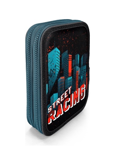 Coral High Kids Siyah Nefti Yarış Arabası Desenli Çift Katlı Kalem Çanta 11151 Antrasit