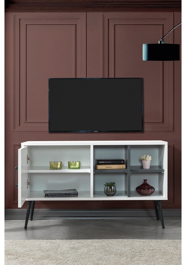 3112 Şile Metal Ayaklı Metal Kulplu Tv Ünitesi 100 Cm - Beyaz Beyaz