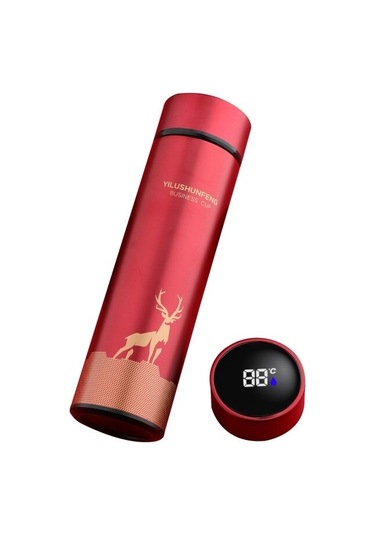 Mectime 500ml Paslanmaz Çelik Termos Su Şişesi Led Dijital Sıcaklık Göstergeli Kırmızı 1 L Kırmızı