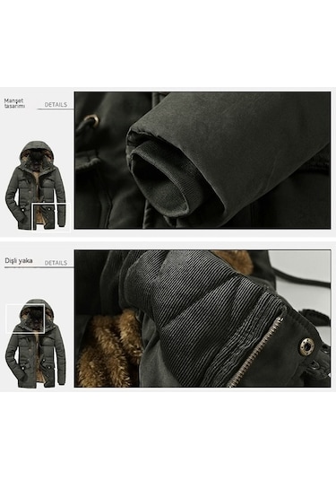 Yihemaoyi Yihemaoyi Kapüşonlu Kışlık Kalın Uzun Kaban 001 Haki