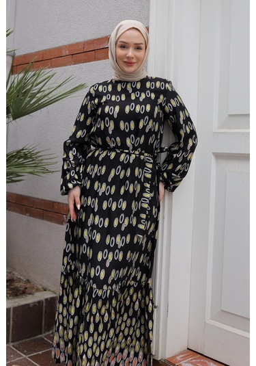 Armine Trend Desenli Elbise-siyah 25yt928 Siyah