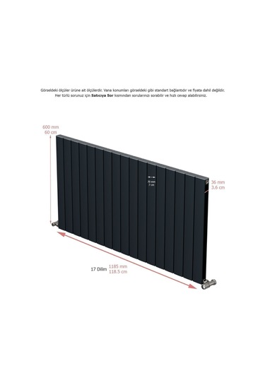 Alüminyum Radyatör 60x119 17 Dilim Antrasit Ral7016 Smyrna