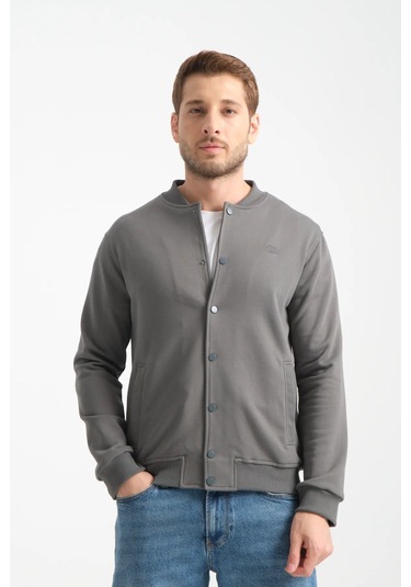 Shooter Sportswear Erkek Sweatshirt Düğmeli Ekru Standart Kalıp Haki