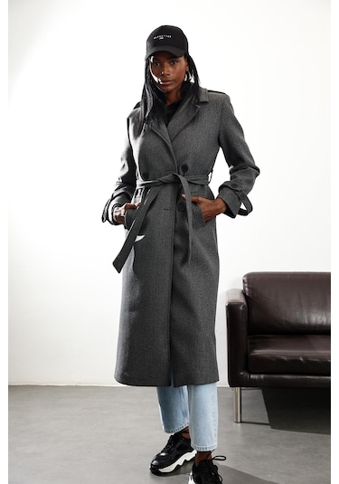 Antrasit Kruvaze Kaşe Palto D99618 Antrasit