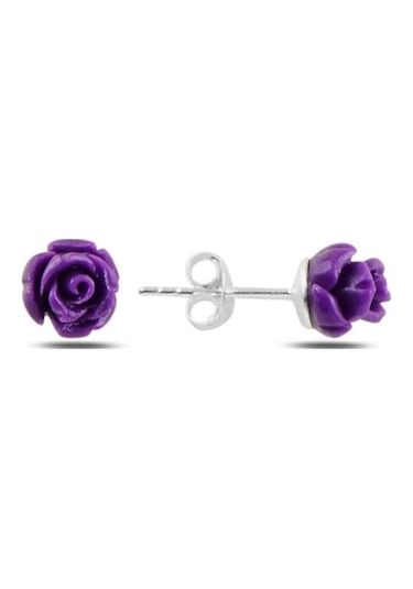 Brezza Lusso Jewelry Mor Gül Figürlü Bayan Gümüş Küpe