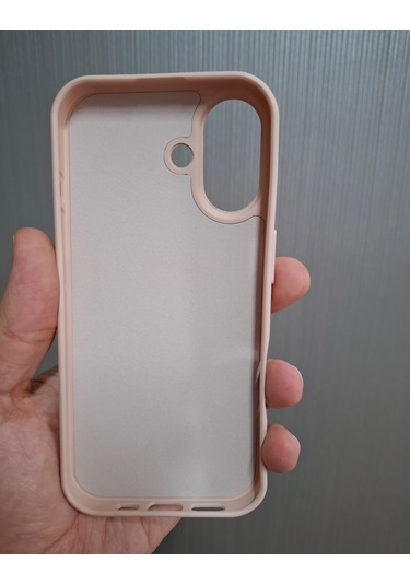 İphone 17 Uyumlu Logolu İçi Kadife Silikon Lansman Kılıf Pudra