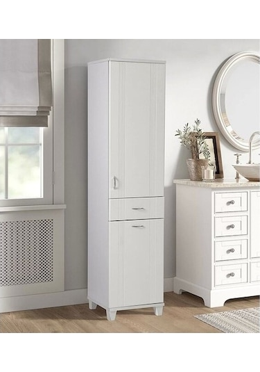 Banyo Ve Mutfak Boy Dolabı Çamaşır Sepetli Beyaz Çok Renkli