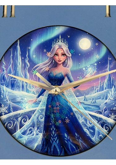 Kişiye Özel İsimli Çocuk Odası Duvar Saati Epoksi Dolgulu 35 Cm Masallar Serisi Mavi - Beyaz