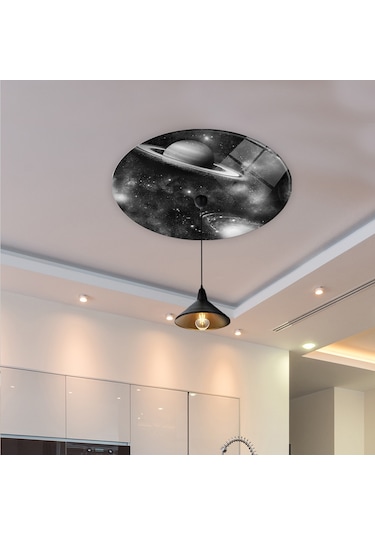 Cam Avize Göbeği | Galaksi Desen | Siyah-Beyaz Fon | Çap50cm Galaksi Desen - Beyaz - Siyah