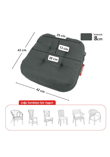 Xpermate 4'lü Çift Kat Sandalye Minderi 42x42x8 Antrasit