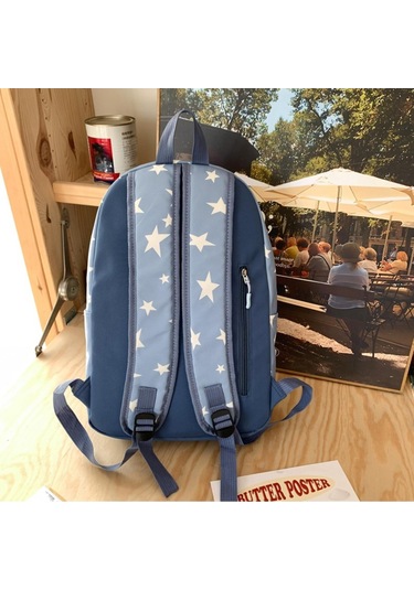 Jeemson Mavi Yıldız Desenli Geniş Hacimli Nilon Sırt Çantası 30x13x45 Cm