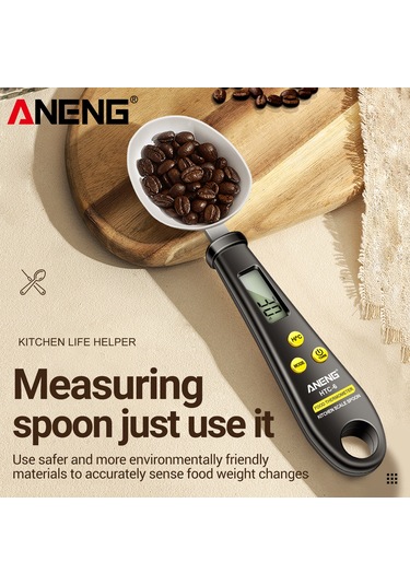 Springsun Aneng Htc-6 Dijital Ölçü Kaşığı Ve Mutfak Termometresi - 200g/0.1g Hassasiyet, Lcd Ekran, Cr2032 Pil Pil İle Gönderim , Siyah