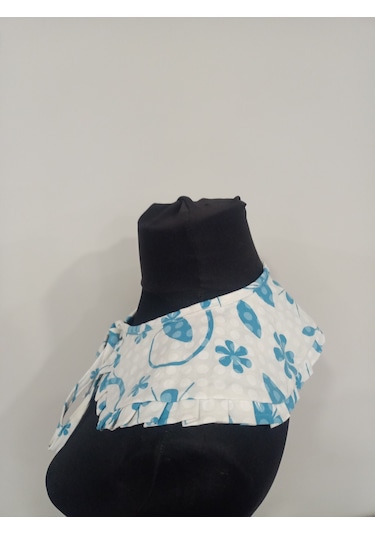 Kadın Fırfır Detay Gömlek Yaka Mavi Desenli Açık Mavi