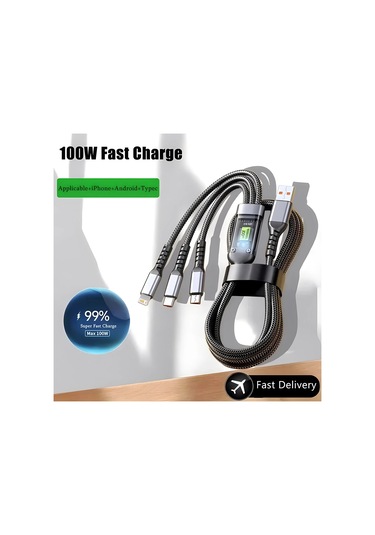100w Hızlı Şarj Kablosu Çoklu Şarj Kablosu Naylon Örgülü Çoklu