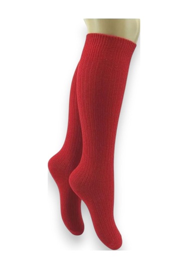 Fitilli Dizaltı Okul Çorabı Kırmızı