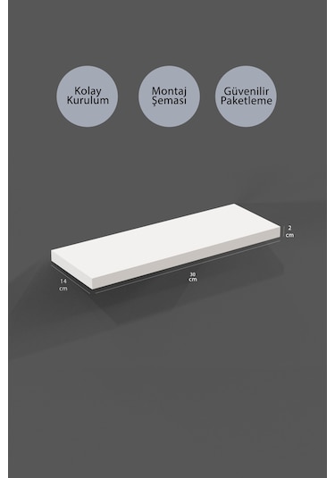 Yankı-BYEG 30 cm Mat Beyaz Mdf Duvar Rafı Gizli Bağlantı