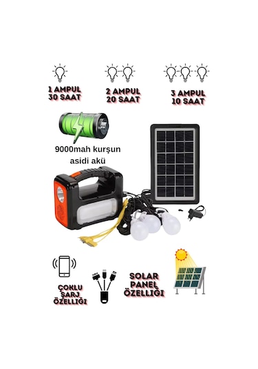 At-9011 Dat Güneş Enerjisi Aydınlatma Kiti - Şarj Edilebilir Çok Amaçlı Acil Durum Işığı Bağ Evi Köy