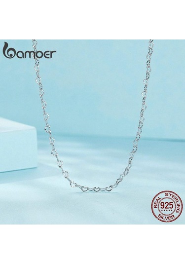 Bamoer Gerçek 925 Ayar Gümüş Trendy Kalp Şeklinde Temel Zincir Bağlantı Istakoz Kapat Ayarlanabilir Kolye Kadınlar İçin Gümüş