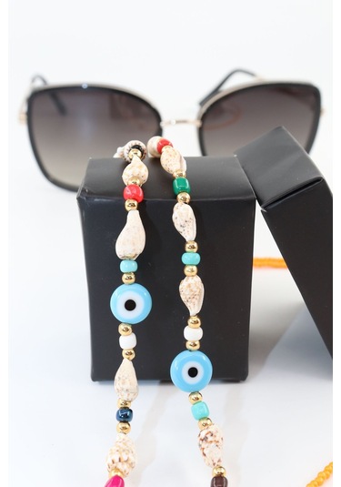 Tasarım Nazar Boncuklu Deniz Kabuklu Gözlük Zinciri. Gözlük İpi. Gözlük İpi Askısı. Gözlük Zinciri. Çok Renkli
