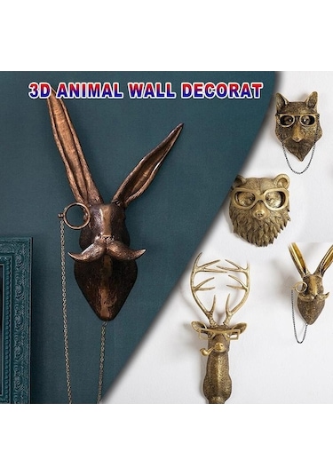 Novahub Hayvan Kafa Duvara Monte Heykel Duvar Dekor Reçine Hayvan Kolye Dekorasyon Bear Bear