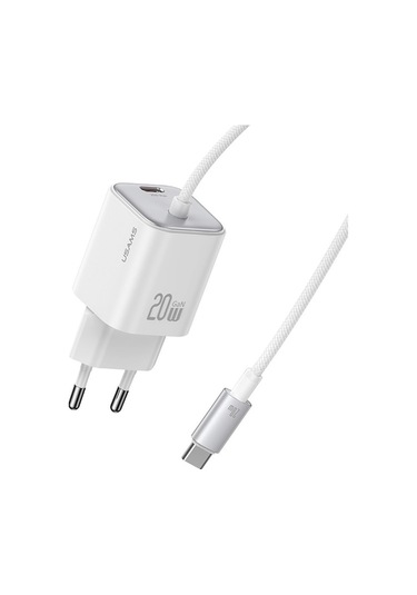 Usams Cc261 Gan Hızlı Şarj Cihazı Bloğu 20w Çift Bağlantı Noktalı Duvar Şarj Cihazı, Tip-c Kablolu, Ab Tak Beyaz BEYAZ