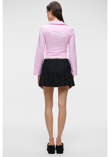 GRINNE Kadın Slim Gömlek Yaka Uzun Kollu İnce Uzun Pembe Gömlek