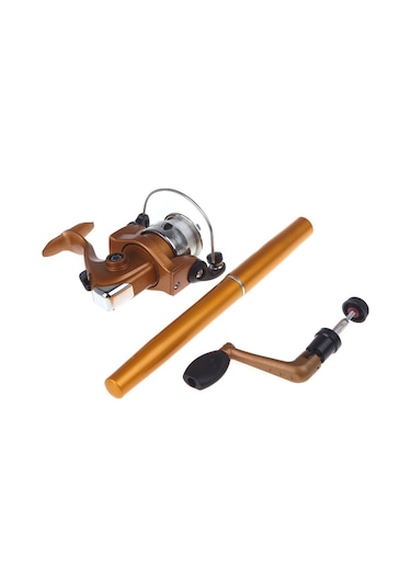 Mufunye 1.6m Altın Kalem Tipi Uzatılabilir Olta Kamışı Ve Mini Spinning Makinesi Seti