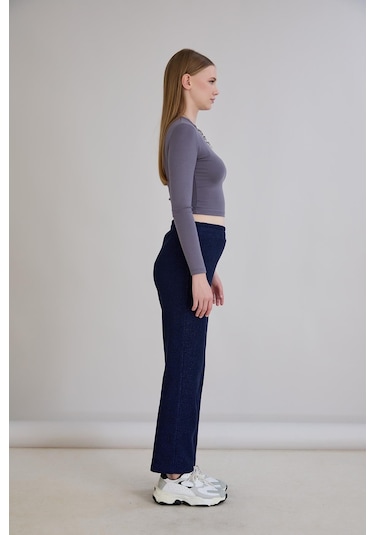 Sortie Collection Simli Örme Pantolon İndigo