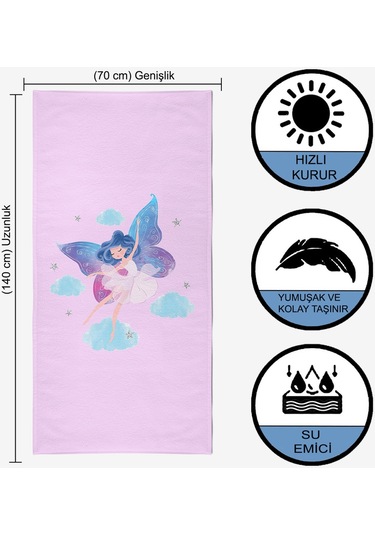 Sevimli Peri Dijital Baskılı 70x140 Cm Çocuk Plaj Havlusu