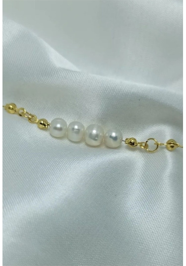 İnci Mode 24k Altın Kaplama Gerçek İnci Tasarım Bileklik Beyaz Tek Ebat Gold