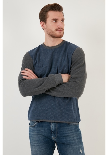 Buratti Pamuklu Regular Fit Bisiklet Yaka Erkek Sweat 5905041 Gri Melanj