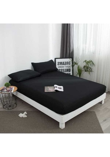 Novahub Siyah Yatak İpeksi Yumuşak Çarşaf Mikrofiber Polyester Su Geçirmez Derin Cep Yatak Örtüsü Siyah