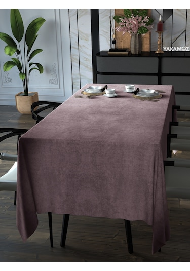 Tatlı Pembe Rengi Kadife Dokulu Masa Örtüsü Dertsiz Velvet Touch Serisi Tatlı Pembe