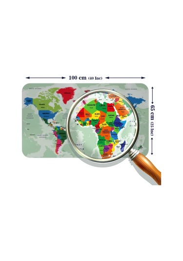 Türkçe Eğitici Ülke Ve Başkent Okyanus Detaylı Atlası Dünya Haritası Duvar Sticker -60x105-3840 Renkli