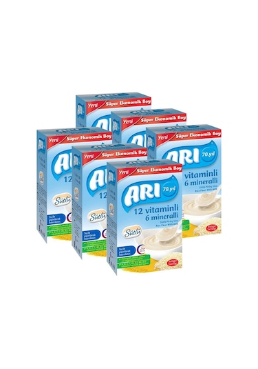 Arı 12 Vitaminli 6 Mineralli Sütlü 6+ Ay Pirinç Unu 6 x 500 G