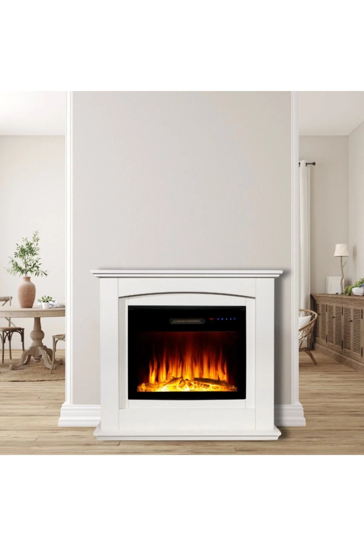 Tektes Elektrikli Şömine Kasalı 125 CM Beyaz Kasalı 8 Renkli Alev Sesli Bluetoothlu Wifi Uygulamalı