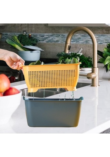 Novahub Sunttek Meyve Sebze Yıkama Sepeti Sebzeler İçin Süzgeç L Boyutunda, Sağlıklı Yemekler İçin Evde Kullanılır Mavi Sarı